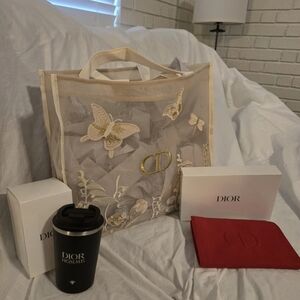 ✨ Dior Luxury GWP Bundle – Embroidered Mesh Tote Bag + Dior Homme Travel Tumbler